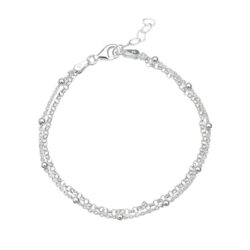 Pulsera doble Cadena con bolitas de Plata